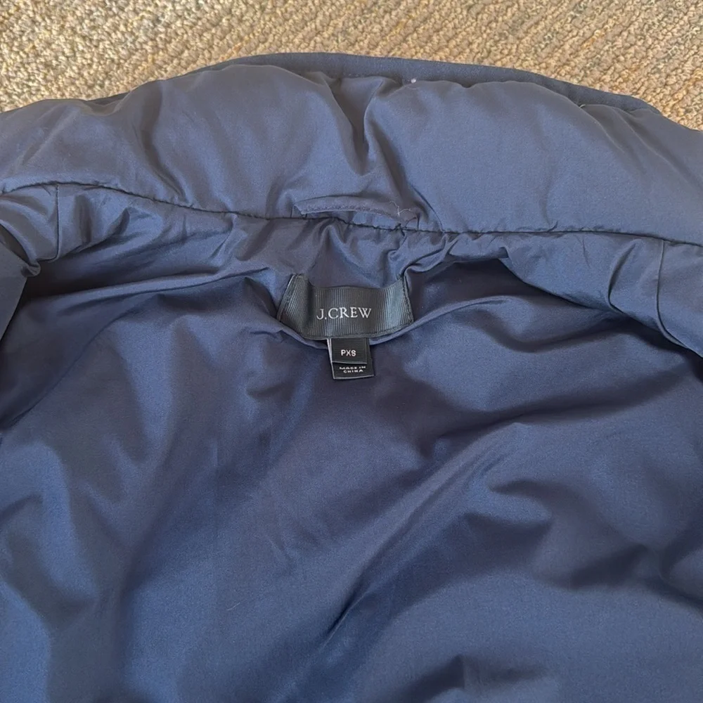 J. Crew Women’s Navy Blue Quilted DOWN Puffer Vest with Snap Pockets Zip-up